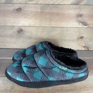 woolrich mens size 11 shoes green black plaid comfort fleece lined slippers